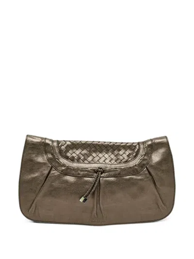 Pre-owned Ferragamo Woven Trim Fold-over Clutch Bag In Brown