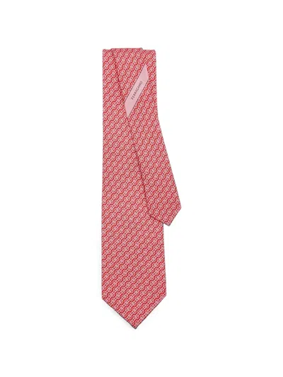 Ferragamo Woven-print Silk Tie In Red
