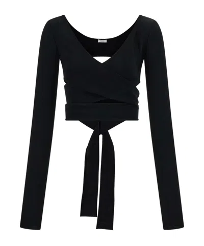 Ferragamo Wrap Front Long Sleeve Top In Black