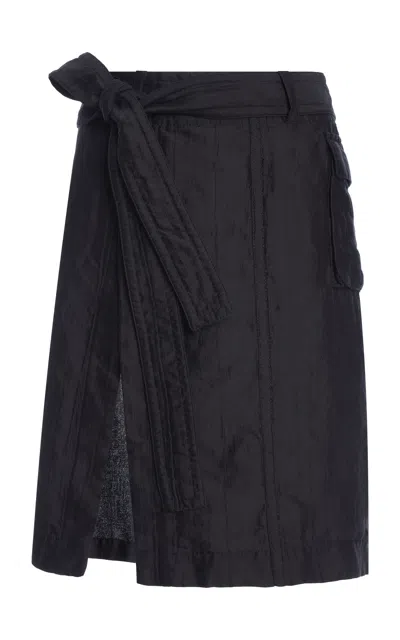 Ferragamo Wrap-front Silk-blend Knee-length Skirt In Black