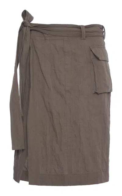 Ferragamo Wrap-front Silk-blend Knee-length Skirt In Grey