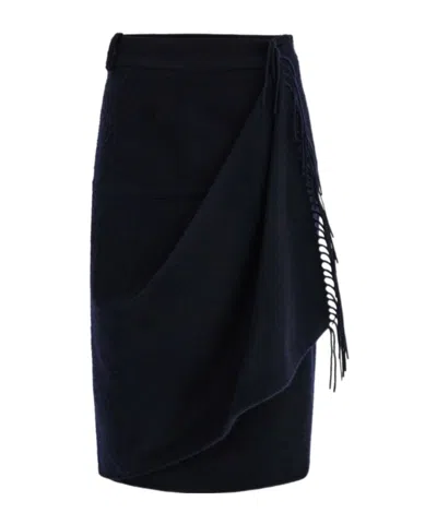 Ferragamo Wrap Skirt With Fringe Detail In Blue