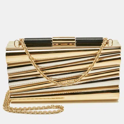 Ferragamo X Sara Battaglia Gold/silver Metal Sinila Clutch