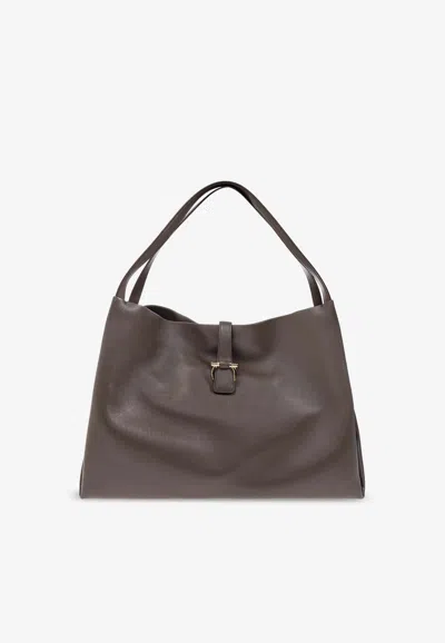 Ferragamo Xl Calf Leather Tote Bag In Gray