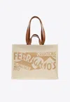 Ferragamo Medium Jacquard Canvas Tote Bag In Sand
