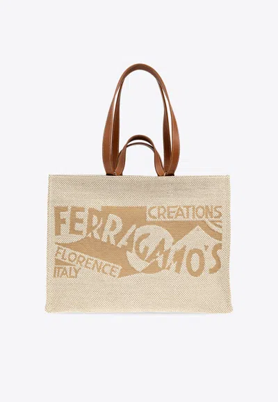 Ferragamo Xl Logo Tote Bag In Sand