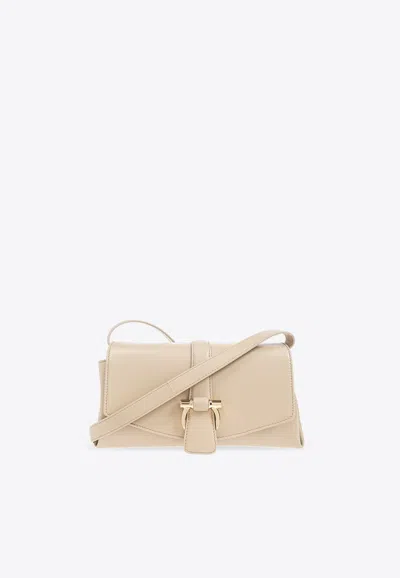Ferragamo Xs Front-flap Leather Crossbody Bag In Beige