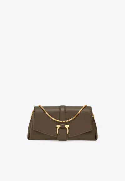 Ferragamo Xs Front-flap Leather Crossbody Bag In Brown