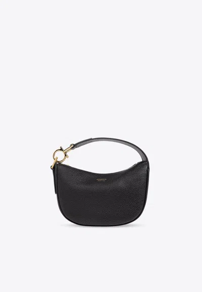 Ferragamo Xs Gancini Leather Hobo Bag In Black
