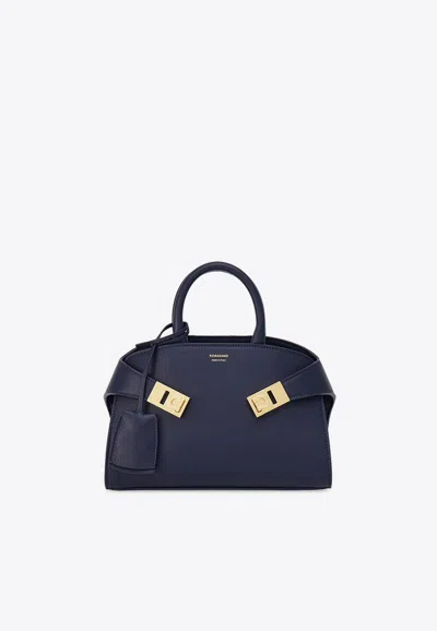 Ferragamo Xs Hug Leather Top Handle Bag In Blue