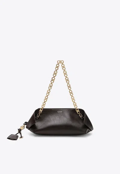 Ferragamo Xs Scarf Leather Chain Shoulder Bag In Brown