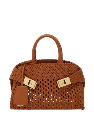 Ferragamo Xs Woven Hug Tote Bag In Brown