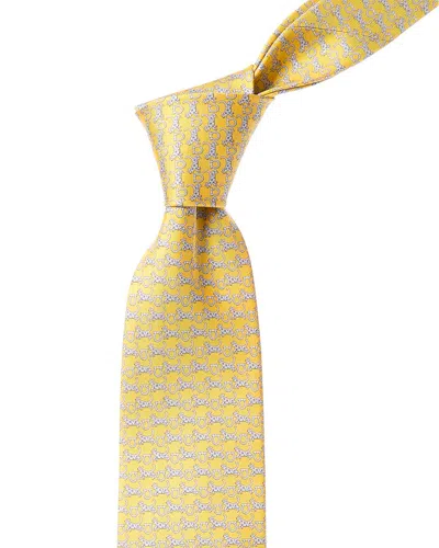 Ferragamo Yellow Gancini Silk Tie In Neutral