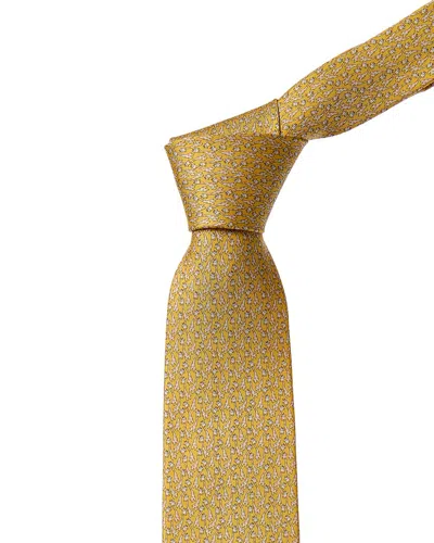 Ferragamo Yellow Giraffes Silk Tie In Brown
