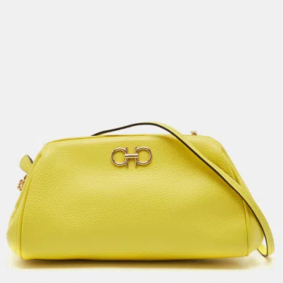 Pre-owned Ferragamo Yellow Leather Small Gancini Crossbody Bag