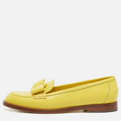 Pre-owned Ferragamo Yellow Leather Viva Loafers Size 40