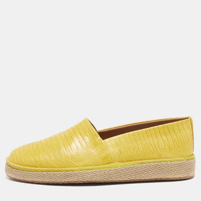 Pre-owned Ferragamo Yellow Lizard Lampedusa Espadrilles Size 42