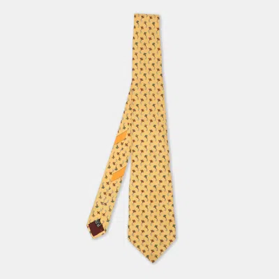 Pre-owned Ferragamo Yellow Petit Airplanes Silk Tie
