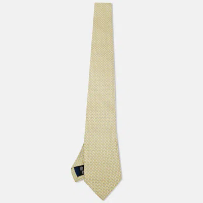 Pre-owned Ferragamo Yellow Print Motif Silk Tie