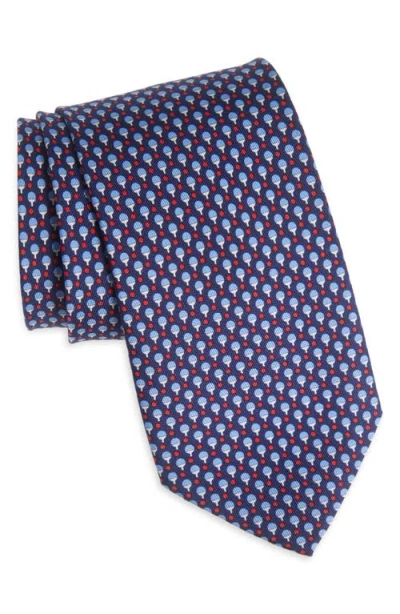 Ferragamo Zac Table Tennis Print Silk Tie In Blue