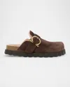 Ferragamo Zaida Merino Wool-lined Suede Clogs In Brown