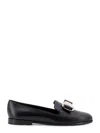 Ferragamo Leather Loafer With Decorative Buckle And Bow In Black