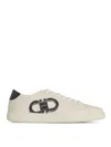 Ferragamo White Sneakers With Gancini Print On The Side And Contrasting Heel In Leather Man In White