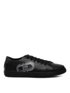 Ferragamo Leather Low-top Brandy Sneakers With Rubber Sole In Black