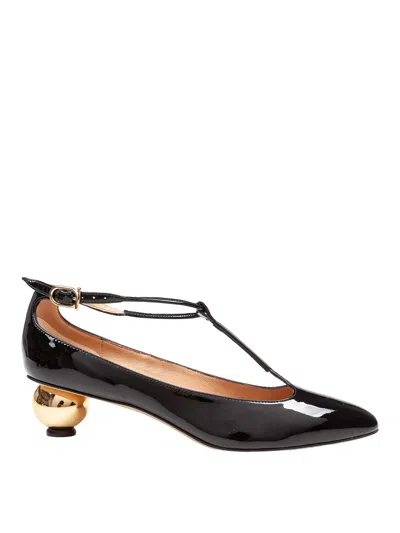 Ferragamo T-stap Decollete In Black Paint