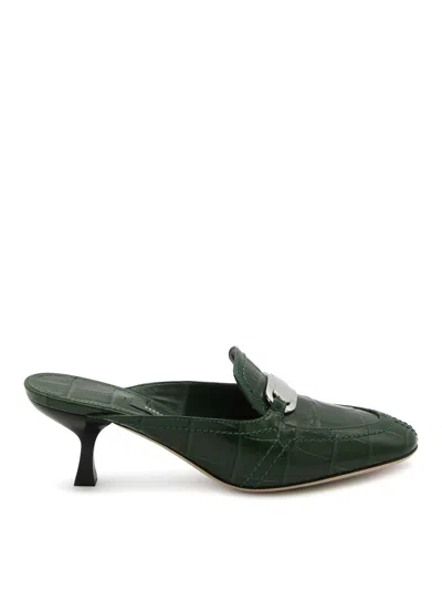 Ferragamo Eloyde 55 Croc-embossed Leather Mules In Green