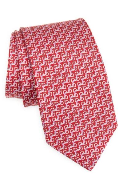 Ferragamo Zar Gancini Print Silk Tie In Rosso