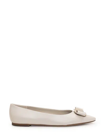 Ferragamo Zea Vara Bow Ballet Flats In Nappa Leather In Beige