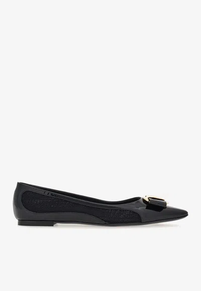 Ferragamo Zea Leather Ballet Leather In Black