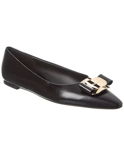 Ferragamo Zea Leather Flat In Black