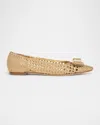 Ferragamo Zea Metallic Woven Buckle Ballerina Flats In Gold Lux
