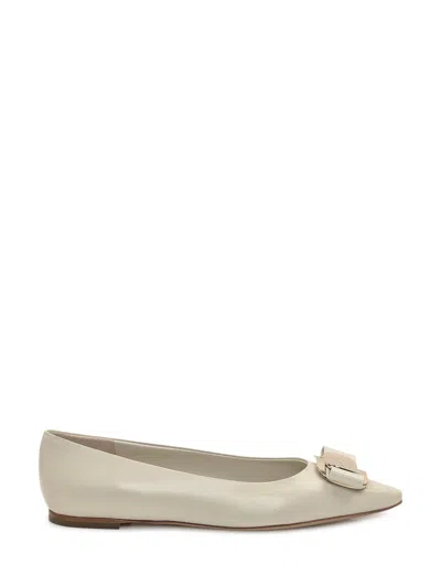 Ferragamo Zea Vara Bow Ballet Flats In Nappa Leather In Beige