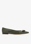 Ferragamo Zea Sam Leather Pointed-toe Flats In Green