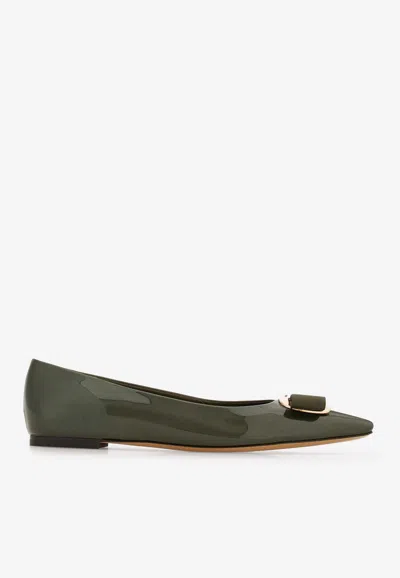 Ferragamo Zea Sam Leather Pointed-toe Flats In Green