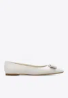 Ferragamo Zea Vara Bow Ballet Flats In Nappa Leather In Cream