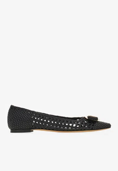 Ferragamo Zea Vara Plate Ballet Flats In Black