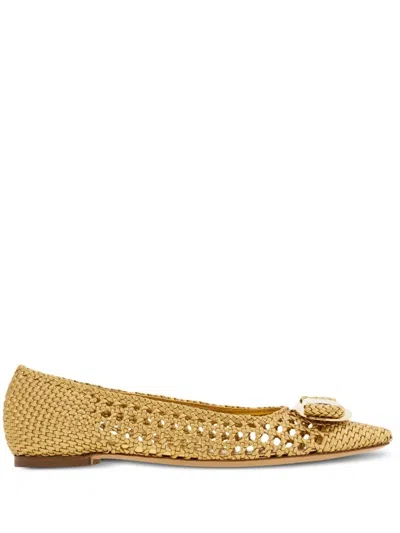 Ferragamo Ballet Flat With New Vara Plate In Gold