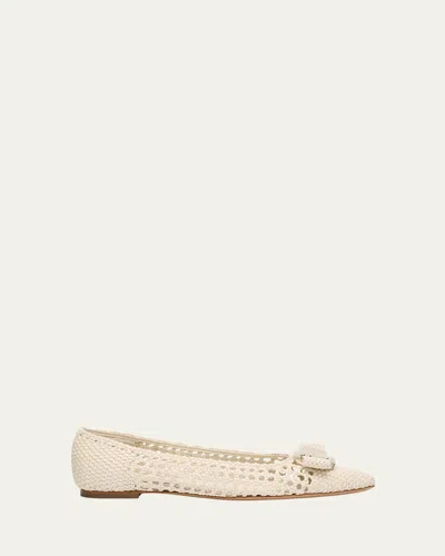 Ferragamo Zea Woven Buckle Ballerina Flats In Marscapone