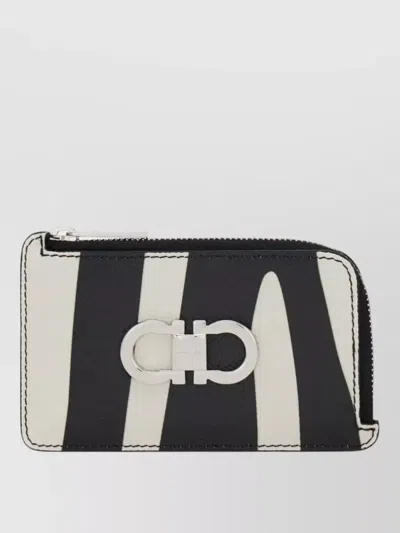 Ferragamo Zebra Print Cardholder Metal Logo Zipper In Black