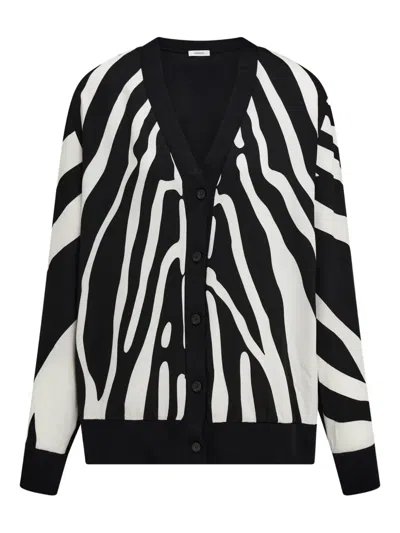 Ferragamo V-neck Long Sleeve Cardigan With Ribbed Cuffs In Black