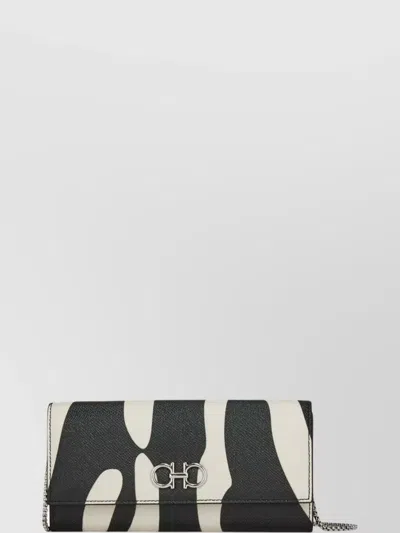 FERRAGAMO ZEBRA PRINT LEATHER CHAIN WALLET