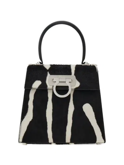 Ferragamo Zebra-print Top-handle Tote Bag In Black