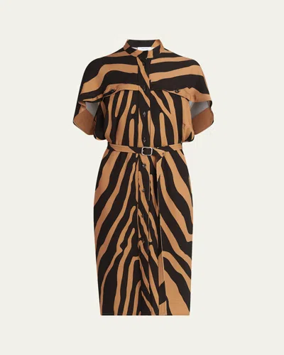 Ferragamo Zebra Silk-blend Belted Midi Utility Shirtdress