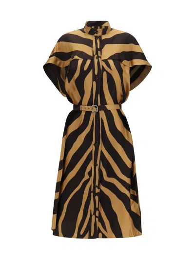 Ferragamo Zebra-print Viscose Twill Shirt Dress In Black