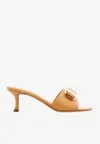 Ferragamo Glo 55 Vara Bow Slides In Patent Leather In Camel