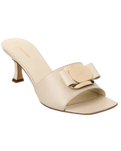 Ferragamo Mules Mid Heel Bow Detailing In White